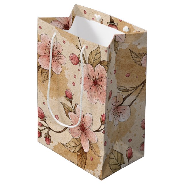 Cherry Blossom Coffee Cosy Pattern (10) Medium Gift Bag (Front Angled)