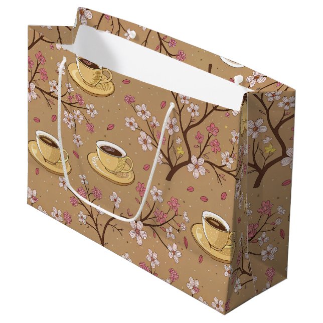Cherry Blossom Coffee Cosy Pattern (1) Large Gift Bag (Front Angled)