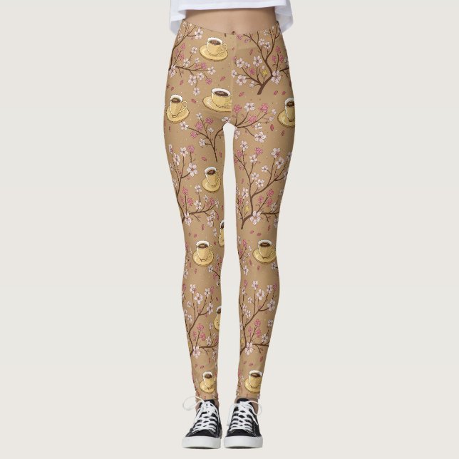 Cherry Blossom Coffee Cosy Pattern (1) Leggings (Front)