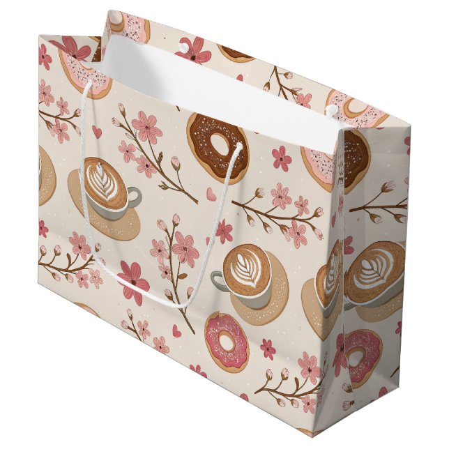 Cherry Blossom Coffee Cosy Pattern (3) Large Gift Bag (Front Angled)