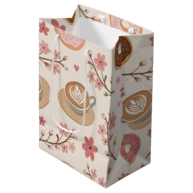 Cherry Blossom Coffee Cosy Pattern (3) Medium Gift Bag (Front Angled)