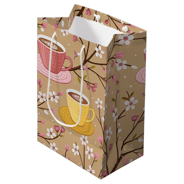 Cherry Blossom Coffee Cosy Pattern (4) Medium Gift Bag (Front Angled)