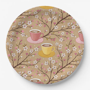 Cherry Blossom Coffee Cosy Pattern (4) Paper Plate