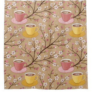 Cherry Blossom Coffee Cosy Pattern (4) Shower Curtain