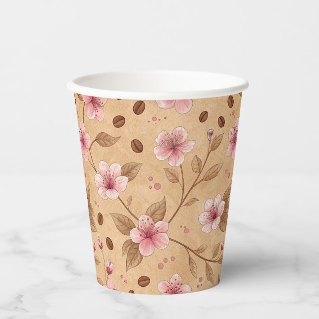 Cherry Blossom Coffee Cosy Pattern (5) Paper Cups (Front)