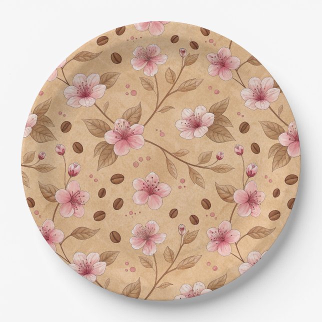 Cherry Blossom Coffee Cosy Pattern (5) Paper Plate (Front)
