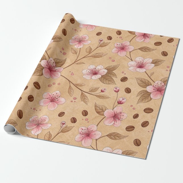Cherry Blossom Coffee Cosy Pattern (5) Wrapping Paper (Unrolled)