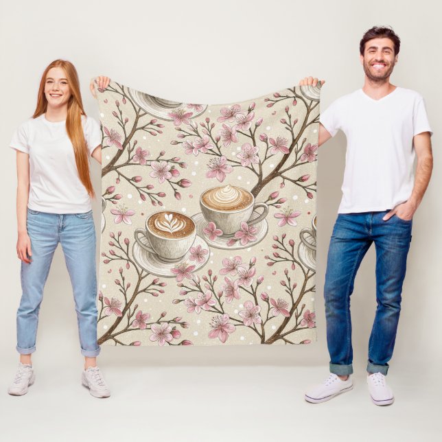 Cherry Blossom Coffee Cosy Pattern (6) Fleece Blanket (In Situ)