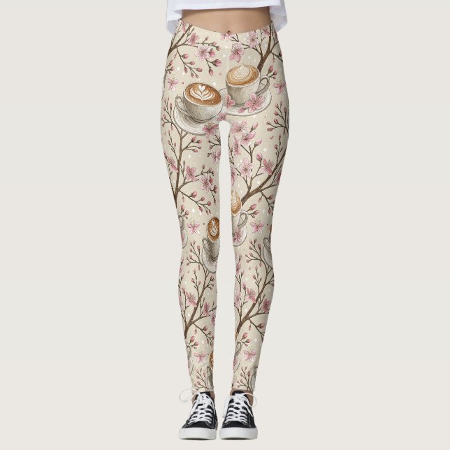 Cherry Blossom Coffee Cosy Pattern (6) Leggings (Front)
