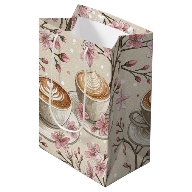 Cherry Blossom Coffee Cosy Pattern (6) Medium Gift Bag (Front Angled)