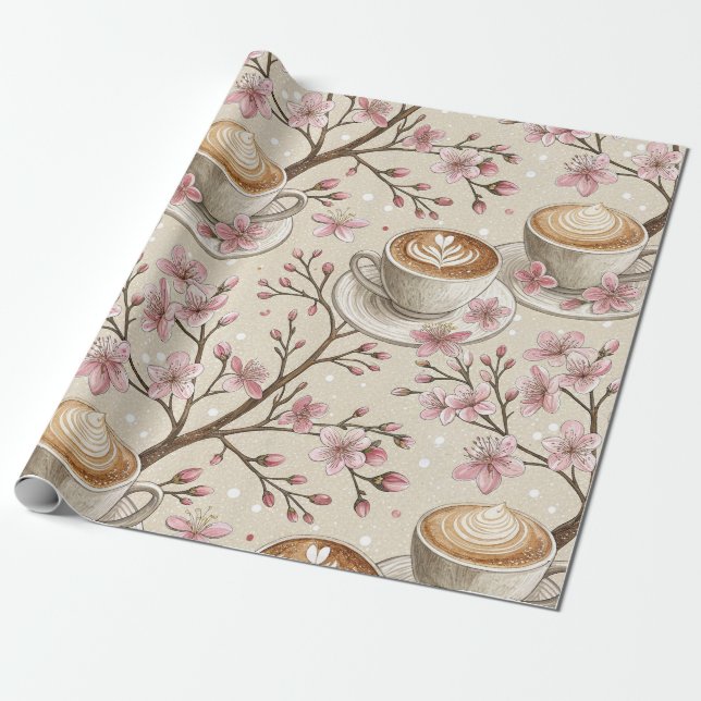 Cherry Blossom Coffee Cosy Pattern (6) Wrapping Paper (Unrolled)