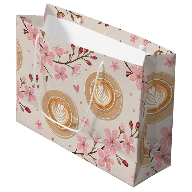 Cherry Blossom Coffee Cosy Pattern (7) Large Gift Bag (Front Angled)