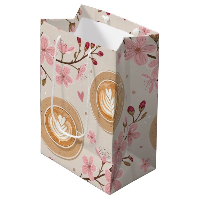 Cherry Blossom Coffee Cosy Pattern (7) Medium Gift Bag (Front Angled)