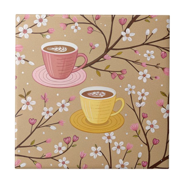 Cherry Blossom Coffee Cozy Pattern (4) Tile (Front)