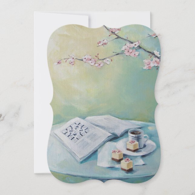 Cherry Blossom, Coffee, Crossword Blank Invitation (Front)