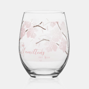 Cherry Blossom Custom Established Year Stemless Wine Glass