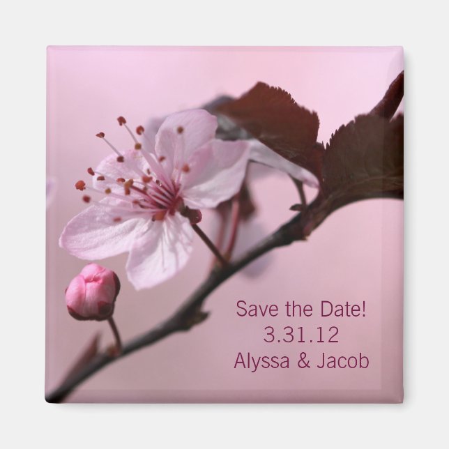 Cherry Blossom Customisable Save the Date Magnet (Front)