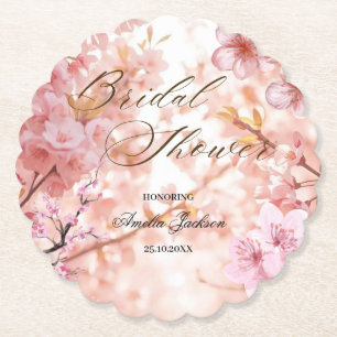 Cherry Blossom Delight Bridal Shower Invitation Paper Coaster