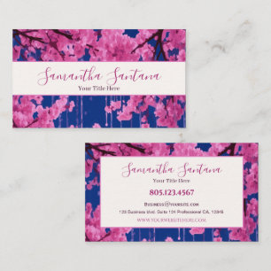 Cherry Blossom Drip Blue Background Business Card