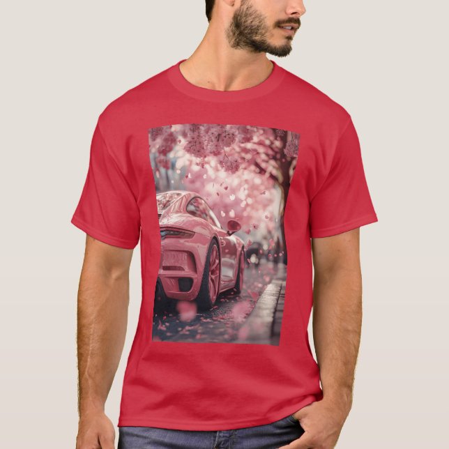 Cherry Blossom Drive Pink Sports Car Fantasy vinta T-Shirt (Front)