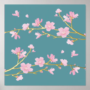 Cherry Blossom Duck Egg Blue Real Foil Prints