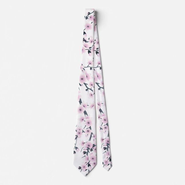 Cherry Blossom Dusky Pink White Floral Tie (Front)