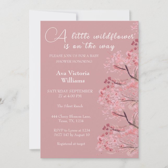 Cherry Blossom Dusty Rose Girl Baby Shower Invitation (Front)