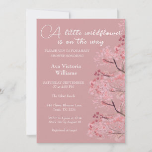 Cherry Blossom Dusty Rose Girl Baby Shower Invitation