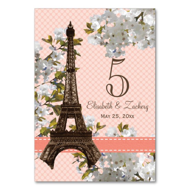 CHERRY BLOSSOM EIFFEL TOWER TABLE NUMBER CARDS (Front)