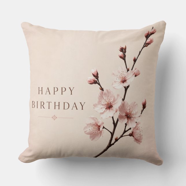 Cherry Blossom Elegance Birthday Cushion (Front)