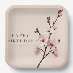 Cherry Blossom Elegance Birthday Paper Plate