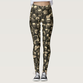 Cherry Blossom Elegance: Black Leggings