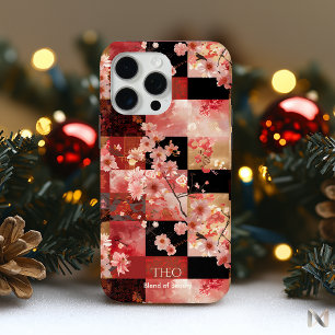 Cherry Blossom Elegance – Red & Gold Floral Charm iPhone 15 Pro Max Case