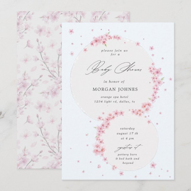 cherry blossom elegant baby shower invitation (Front/Back)