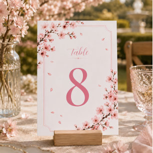 Cherry Blossom Elegant Botanical Pink Spring Table Number