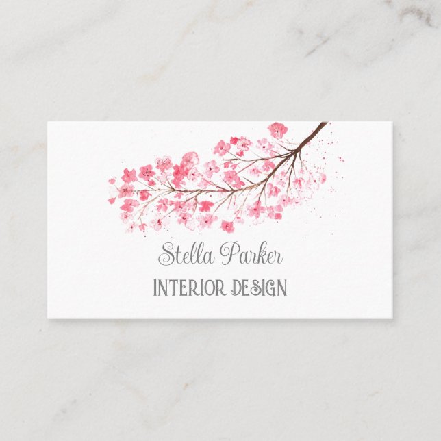 Cherry Blossom Elegant Floral Spring Business Card (Front)