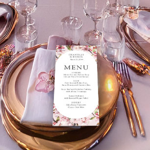 Cherry Blossom Elegant Pink Floral Wedding Menu