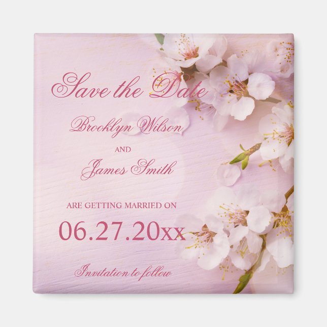 Cherry Blossom Elegant Save The Date Magnets (Front)