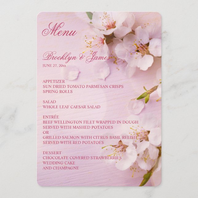 Cherry Blossom Elegant Wedding Menu (Front)