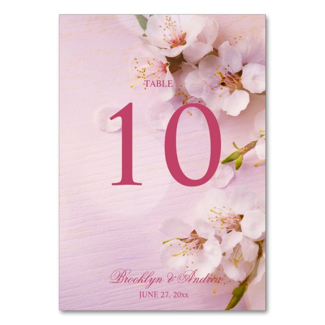 Cherry Blossom Elegant Wedding Table Numbers (Front)