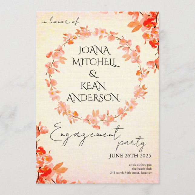 Cherry Blossom Engagement Party Invitation (Front)