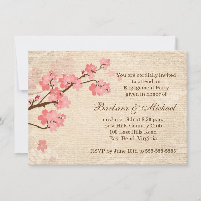 Cherry blossom Engagement Party Invitation (Front)