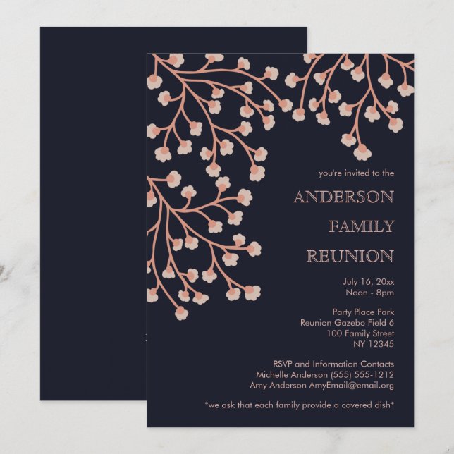 Cherry Blossom Family Tree Reunion Invitation (Front/Back)