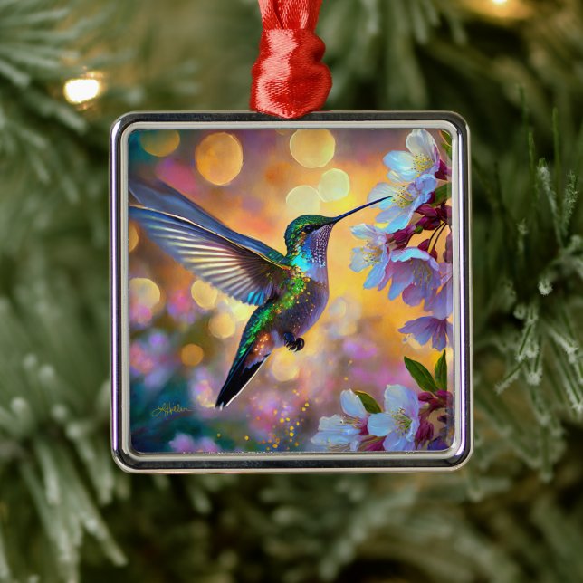 Cherry Blossom Fantasy Hummingbird Metal Tree Decoration (Tree)