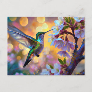 Cherry Blossom Fantasy Hummingbird Postcard