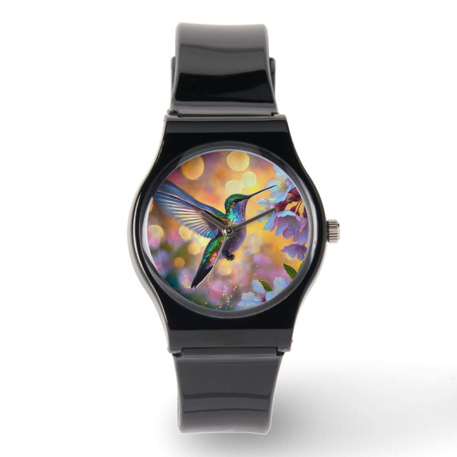 Cherry Blossom Fantasy Hummingbird Watch (Front)