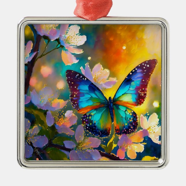 Cherry Blossom Fantasy Sunrise Butterfly Metal Tree Decoration (Front)