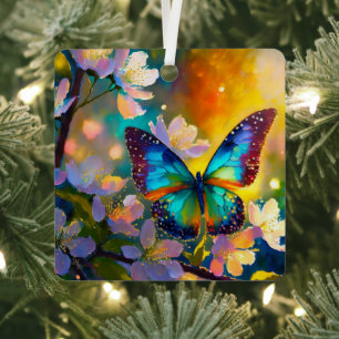 Cherry Blossom Fantasy Sunrise Butterfly Metal Tree Decoration