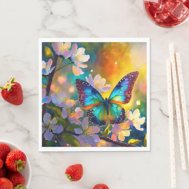 Cherry Blossom Fantasy Sunrise Butterfly Napkin (Insitu)