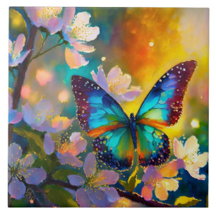 Cherry Blossom Fantasy Sunrise Butterfly Tile
